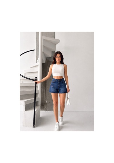 Kene Jeans Bacak Nakışlı Laci İşlemli Kısa Kot Şort Lacivert