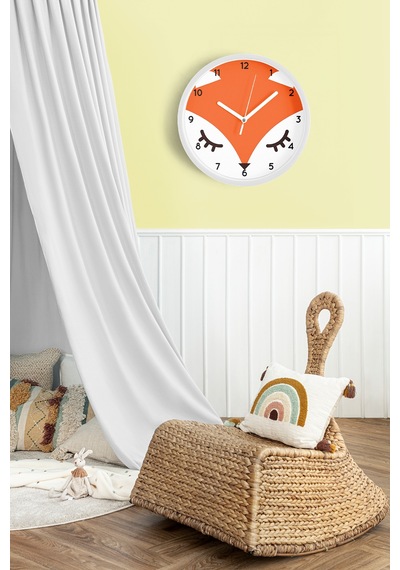 Sevimli Tilki Çocuk Odası Modern Duvar Saati - 42cm - Önü Camlı Beyaz Kasa - Sessiz Mekanizma Beyaz