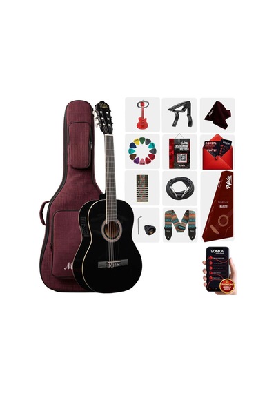Midex Mgx-200bk-eq Ekolayzerli Profesyonel Elektro Klasik Gitar Seti Siyah 4/4 Üst Segment