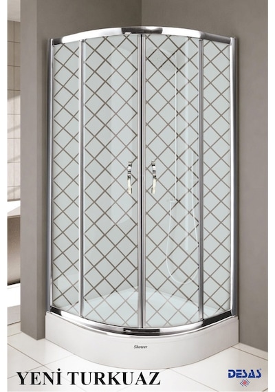 Desaş Shower Yeni Turkuaz Teknesiz Oval Baklava Desenli Cam Duşakabin 90 x 90 5 MM Gümüş