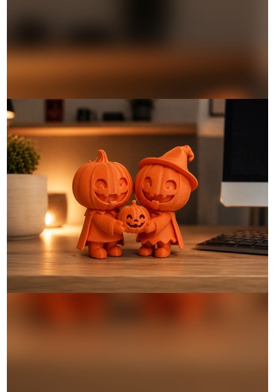 Zeroxo Cadılar Bayramı Balkabağı Aile Figürü 10x9 Cm Dekoratif Biblo