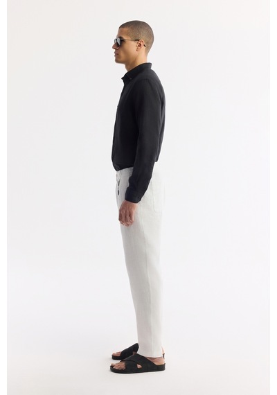 Avva Erkek Beyaz Beli Lastikli %100 Keten Relaxed Fit Pantolon B003032