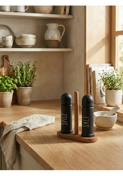 Leelahome Ahşap Standlı Tuzluk 122 Ml - Siyah Siyah