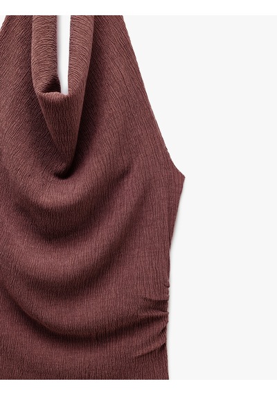 Koton Kolsuz Dokulu Halter Yaka Bluz Bordo 5sak10259ek Bordo