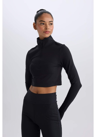 DeFactoFit Slim Fit Dar Kesim Fermuarlı Dik Yaka Sporcu Uzun Kollu Tişört W0343AZ25SPBK81