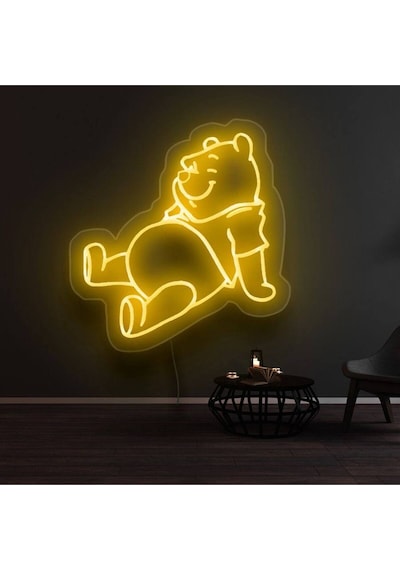Winnie The Pooh Figürlü Dekoratif Neon Tabela Turuncu