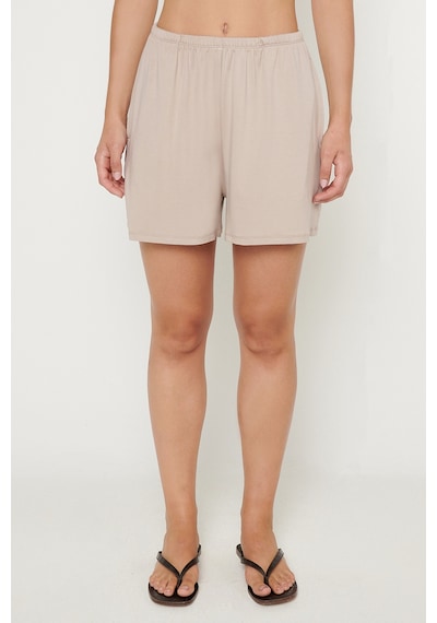 AC&Co / Altınyıldız Classics Kadın Bej Yumuşak Dokulu Standart Fit Beli Lastikli Cepli Rahat Örme Esnek Şort