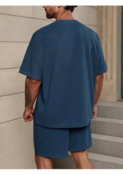 Tarzsokak Manfinity Homme Loose Fit Erkek Düz Renk Düşük Omuz Tişört Ve Şort Takımı Beyaz