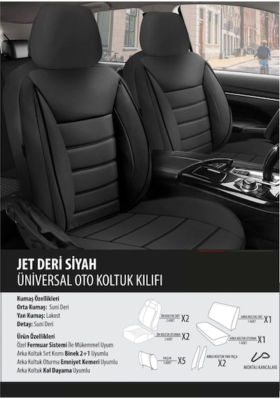 Skoda Kodiaq Koltuk Kılıfı Jet Deri Siyah 2+1 Koltuk Kılıfı