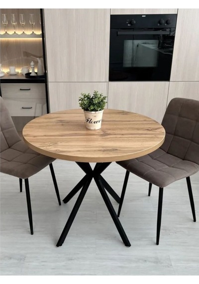 90 Çap Atlantik Çam Yuvarlak Masa 7001 Atlantik Çam-siyah