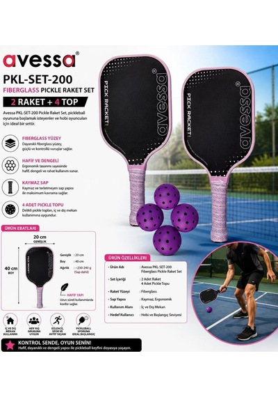 Avessa Pkl-set-200 Fiberglass Pıckle Raket Set Mor
