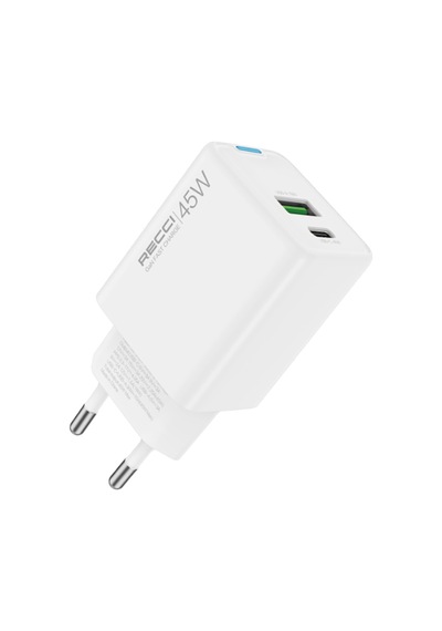Recci Rc108e Gan Teknolojili Hızlı Şarj Başlığı Type-c To Type-c Pd 45w Kablolu Şarj Seti Beyaz