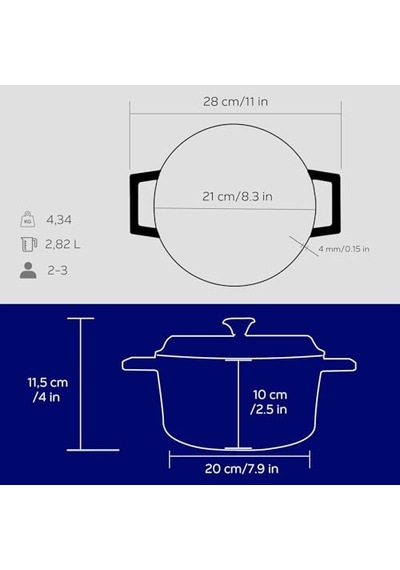 Ayrex Lava Metal Döküm Yuvarlak Tencere, 20 Cm,mavi Diğer
