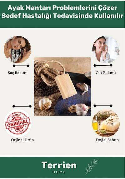 Home Serisi El Yapımı Bitkisel Organik 2 Adet Saç Cilt İçin Faydalı Sarımsak Sabunu Karışık