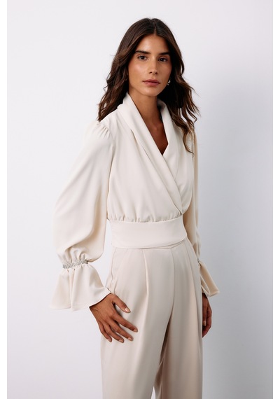 Sateen Aksesuar Detaylı Bluz - Bej-135127 Bej