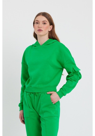 Kadın Kapüşonlu 3 İplik Sweatshirt Yeşil