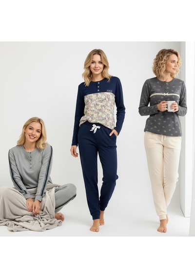 Bonbon Kadın Pamuklu 3 Adet 2'li Pijama Takımı Bb2216 Desenli