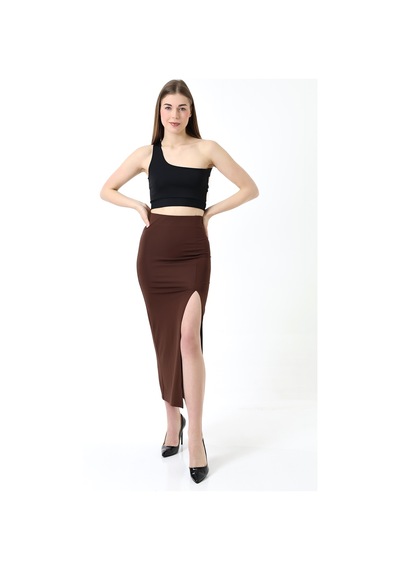 Winmoda34 Kadın Önden Derin Yırtmaçlı Dalgıç Etek Full Likralı Maxi Boy 92 Cm Kahverengi Winmoda34 Kadın Önden Derin Yırtmaçlı Dalgıç Etek Full Likralı Maxi Boy 92 Cm Kahverengi