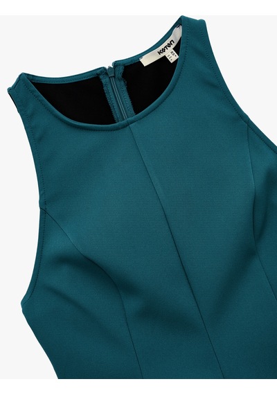 Koton Slim Fit Kolsuz Bisiklet Yaka Peplum Bluz Yeşil 6wak30003pw Zeytin Yeşili
