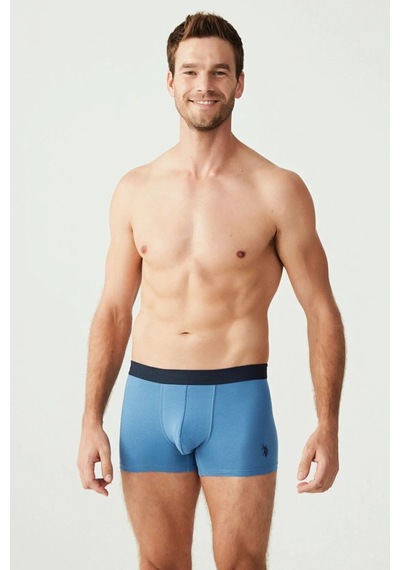 U.S. Polo Assn. Erkek 3'lü İndigo - Lacivert - İndigo Likralı Pamuklu Boxer İndigo-lacivert