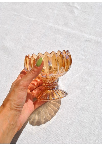 6'lı Ayaklı Cam Kase Çerezlik 9 Cm Amber Vintage Şekerlik 205 Ml