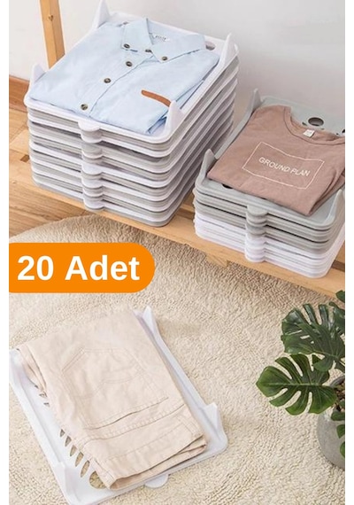 Esti 20 Adet - Pratik Dolap İçi Tişört, Gömlek, Elbise Ve Pantolon Düzenleyici Raf Organizer Beyaz