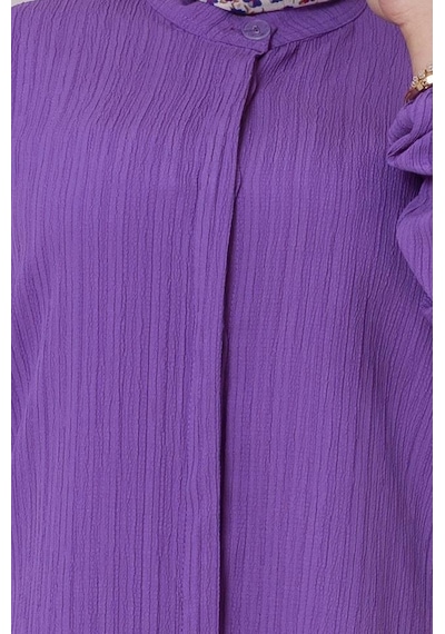 Sevitli Yırtmaç Detaylı Tunik Pantolon Takım-mor-4864