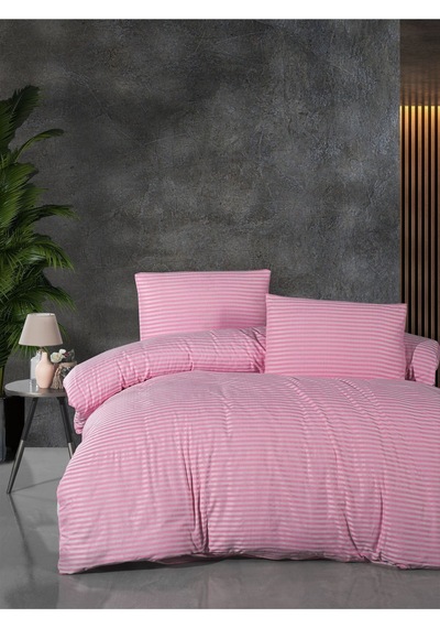 Mystory Home Lastikli Çarşaflı Çift Kişilik Nevresim Takımı Saten Pembe
