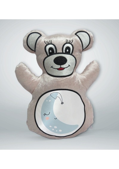 Bk Gift Sevimli Ay-2 Tasarımlı Ayıcık Yastık Krem