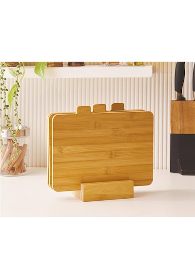 Bambu Standlı 3 Lü Kesme Sunum Tahtası Seti- Bambu Sunumluk Ahşap