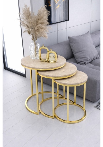 Armoni 3'lü C Zigon Gold Kaplama Traverten Mdf Mebran Demonte