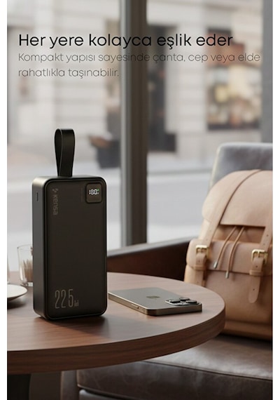 Taşınabilir 30.000 Mah Powerbank 22.5w Pd Hızlı Şarj, Led Gösterge, Android & Apple Uyumlu iOS Siyah