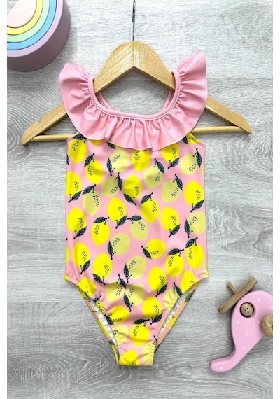 My Kids Wear Çapraz Fırfır Askılı Kız Çocuk Mayo Lacivert - Çok Renkli