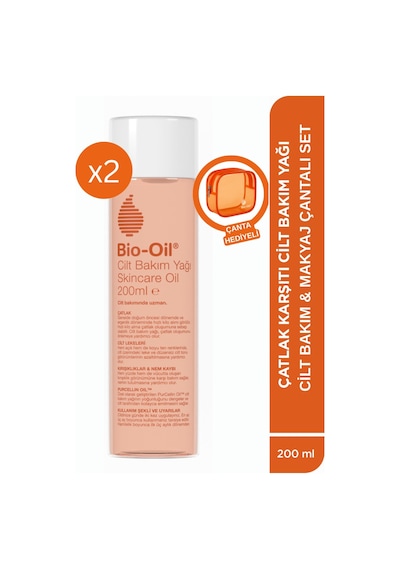 Bio-Oil Çatlak ve Leke Karşıtı Nemlendirici Cilt Bakım Yağı 2 x 200 ML + Makyaj Çantası