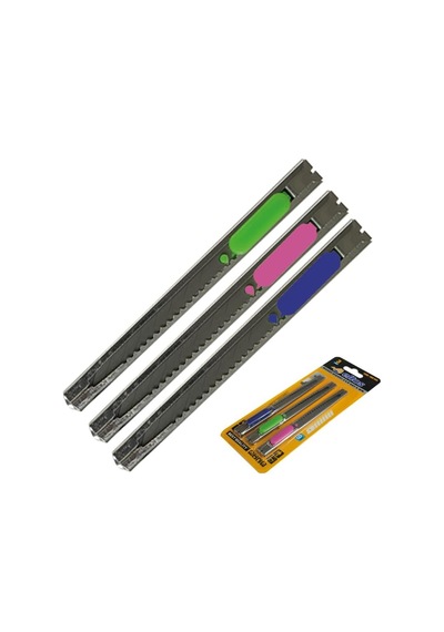 Eltos 3'lü Metal Maket Bıçağı Seti - 9mm İnce Dar Tip, Paslanmaz Çelik Gövde, Hassas Kesim İçin Kilitli Mekani