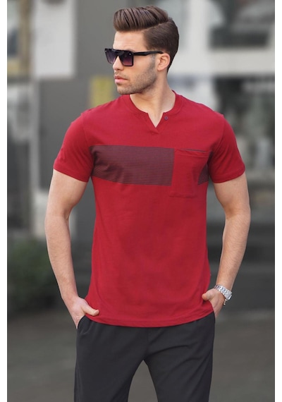 Madmext Bordo Cep Detaylı Regular Fit Erkek Tişört 6094 Bordo