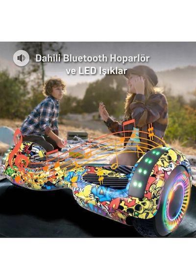 Elektrikli Kaykay Hoverboard 6.5 Inch Taşıma Çantalı Bluetooth Hoparlörlü Akıllı Denge - Rs-s5 Apato Grafiti