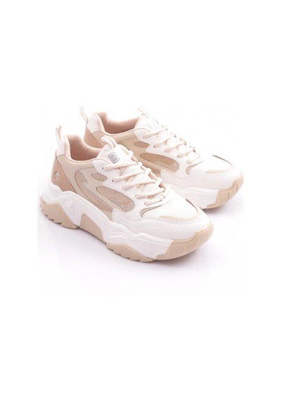 Dgn 65100 Kadin Bağcikli Kalin Taban Sneakers Ayakkabi 65100-2027-R0206 Beyaz - Bej