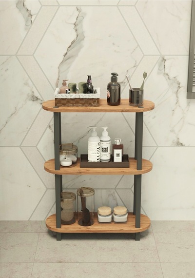 Soft 3 Katlı Banyo Düzenleyici Çok Raflı Banyo Organizeri Çok Amaçlı Banyo Düzenleyici - Meşe Kahverengi