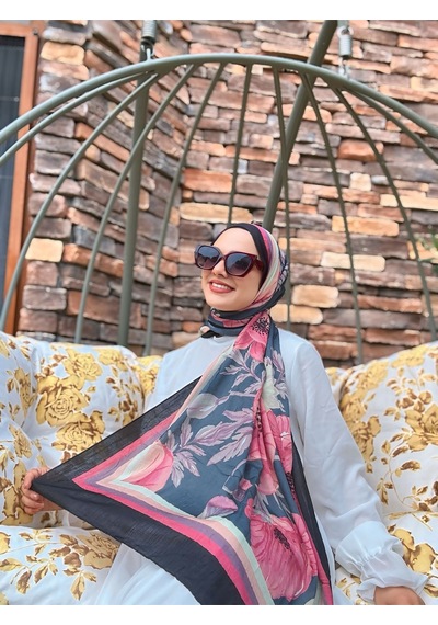 Moda Kaşmir Margarit Desen Bambu Şal Siyah-yeşil