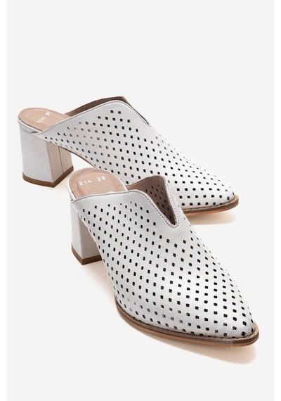 Luvishoes Toen Beyaz Cilt Hakiki Deri Kadın Kalın Topuklu Terlik