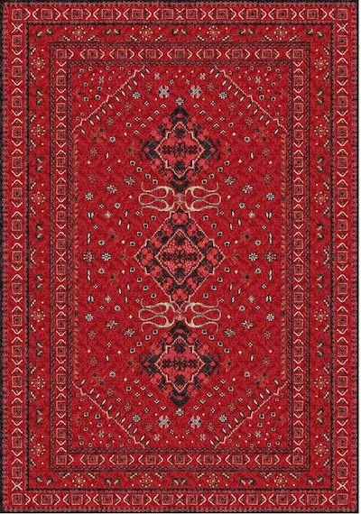 Çam Halı Anatolia 32-078 Etnik Afgan Halısı Desenli Dokuma Tabanlı Yıkanabilir Şönil Salon Ve Oda Halısı Kırmızı - Kırmızı