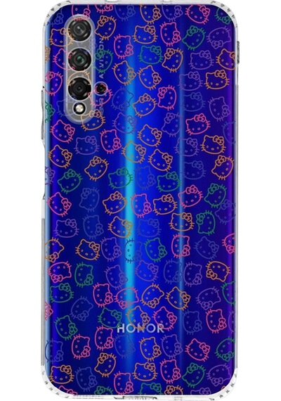 Huawei Honor 20 Kamera Korumalı Kapak Hello Kitty Tasarımlı Şeffaf Kılıf Şeffaf