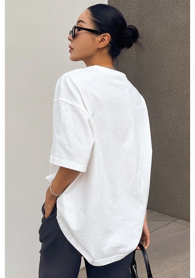 Unisex Keepgoing Baskılı Tasarım Tshirt Beyaz