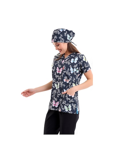 Yarasa Kol Dijital Desenli Üst - 6509 Füme Kelebekler-6966