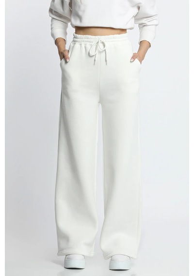 Gugus Kadın Trend Bol Paça Modal Kumaş Eşofman Altı Çift Cepli Wide Leg KREM