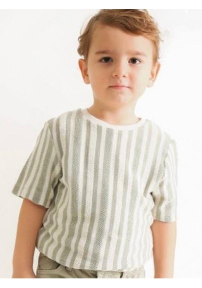 Nanica Kids Erkek Çocuk Örme Triko Çizgili T-shirt-15725 YESIL