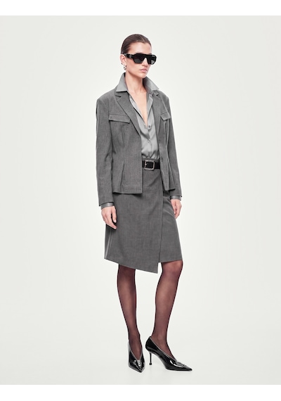 Koton Çift Cepli Klasik Yaka Uzun Kollu Peplum Kesim Pileli Blazer Ceket Gri 7wak50123uw
