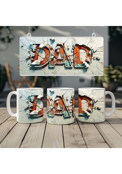 3 Boyutlu Dad Yazılı Kupa Bardak Gerçekçi Derinlik Efekti - Baba Hediyesi Kabartmasız Beyaz