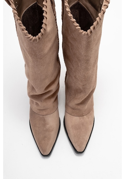 Luvishoes Velın Toprak Süet Hakiki Deri Dikişli Kadın Western Çizme Toprak